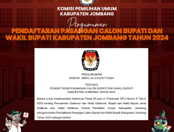 PENGUMUMAN JADWAL PENDAFTARAN PASANGAN CALON BUPATI DAN WAKIL BUPATI KABUPATEN JOMBANG TAHUN 2024