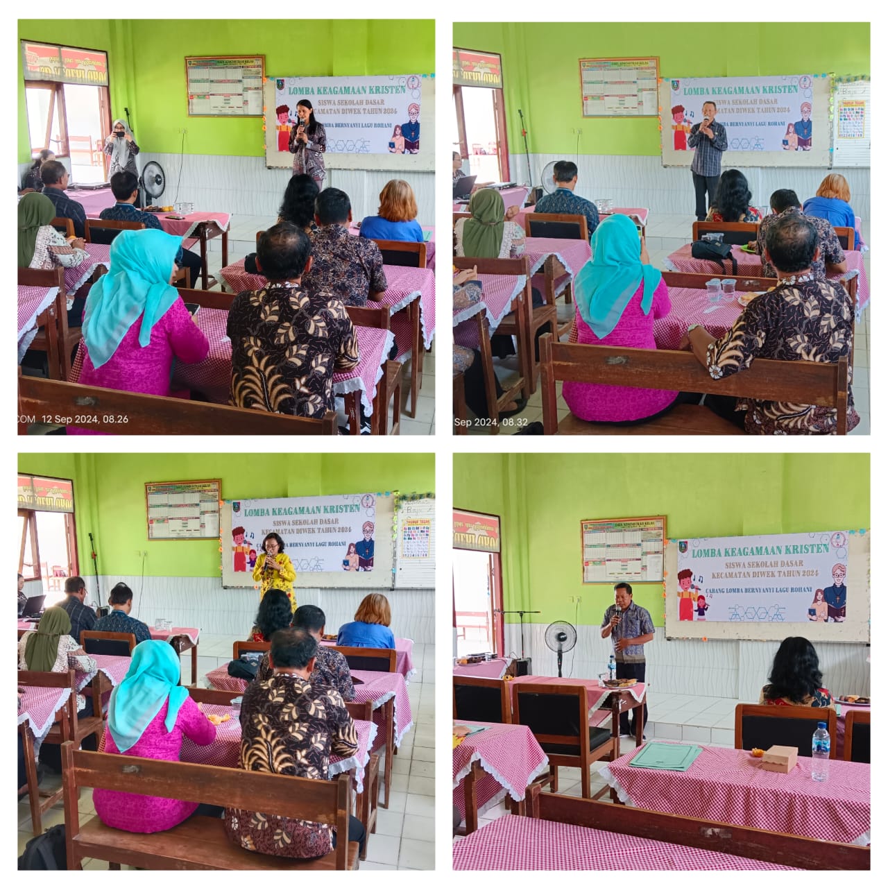 Foto: Sambutan dari Kepala Sekolah SDN Grogol 2, Ketua K3S, doa pembuka oleh Pdt. Ridha, doa penutup oleh Pdt. Natan.