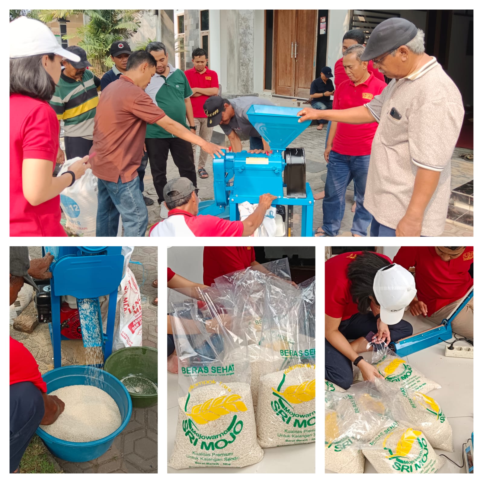 Foto: Percobaan mesin dan pengemasan hasil produk beras sehat.