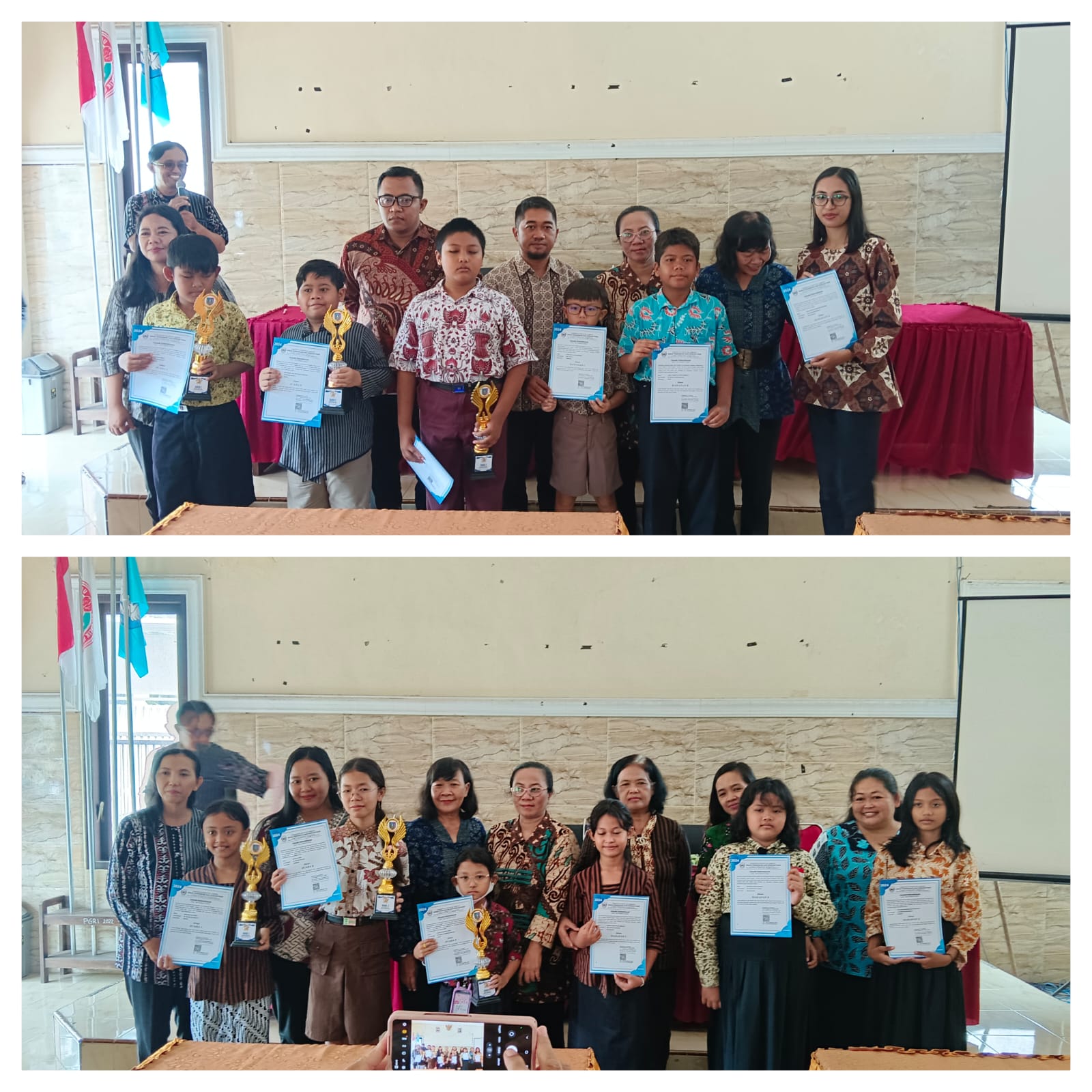 Foto Pemenang Lomba Kategori Menyanyi Putra (Atas) dan Putri (Bawah).