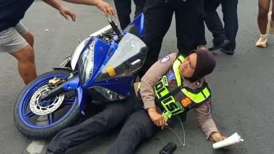 Pelajar Tabrak Polwan Saat Razia di Lumajang, Motor Tanpa Spion hingga Knalpot Brong